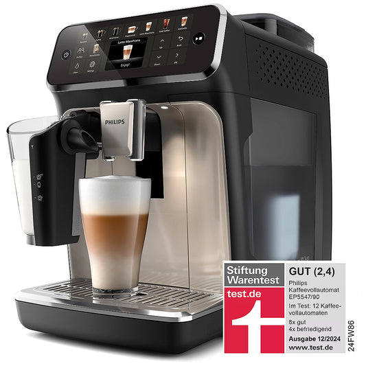 Kaffeevollautomat SilentBrew Serie 5500 EP5547/90 LatteGo 20 Kaffeespezialitäten (heiß oder eisgekühlt) - Schwarz verchromt
